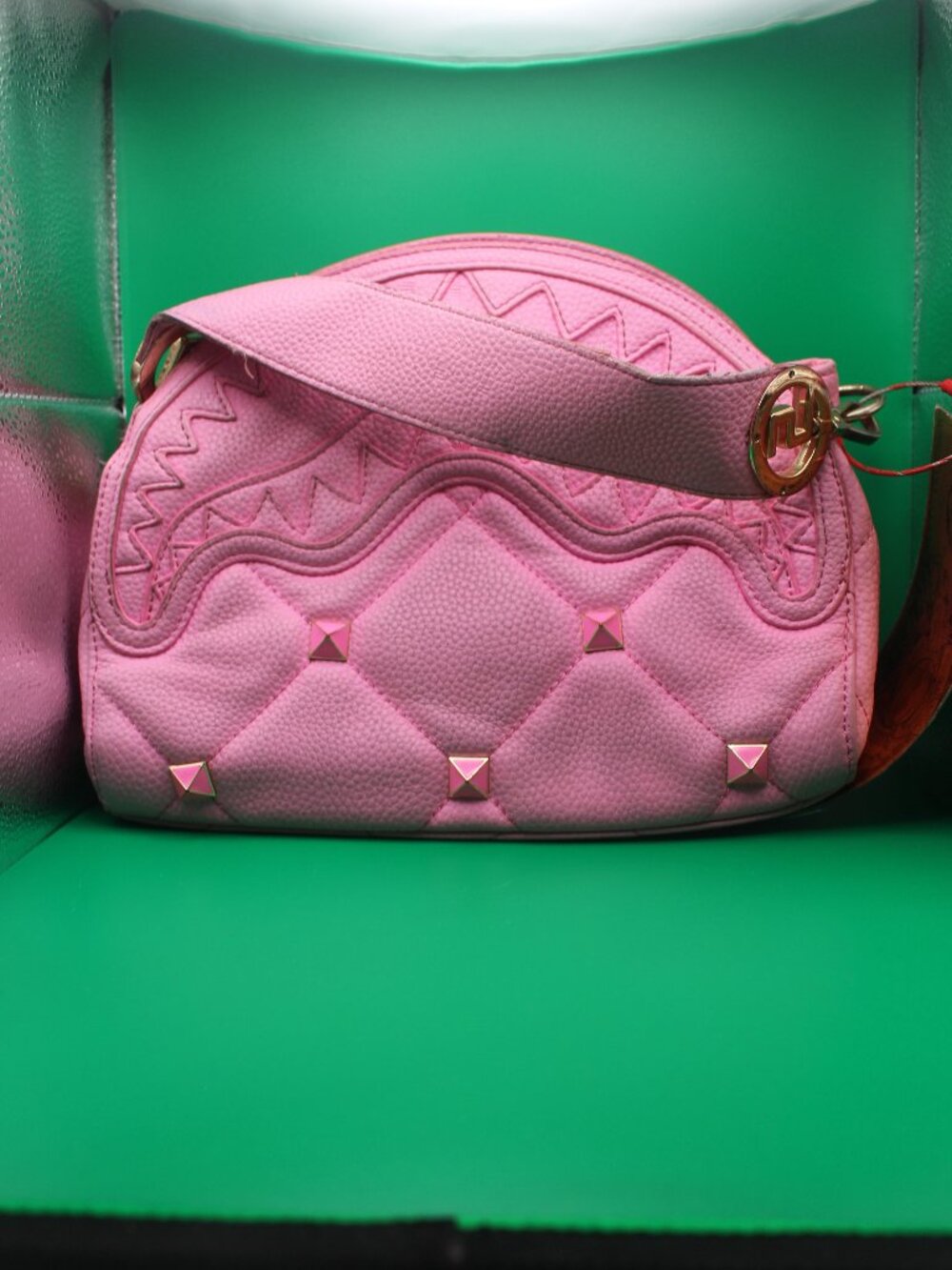 Sprayground Pink Quilted Shark Studded Shoulder Bag 0104
